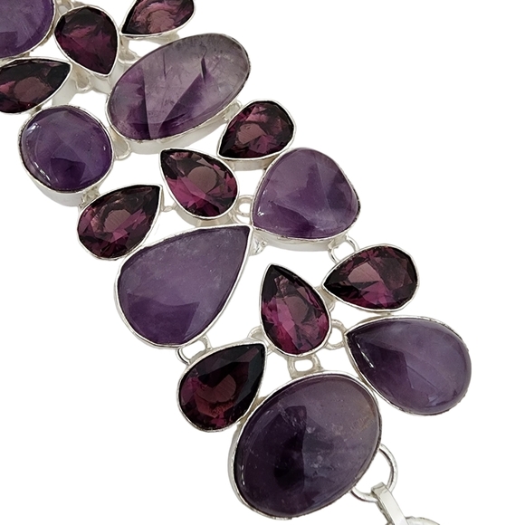 Amethyst statement silver gemstone bracelet chunky purple plum genuine Q05 - Picture 6 of 12